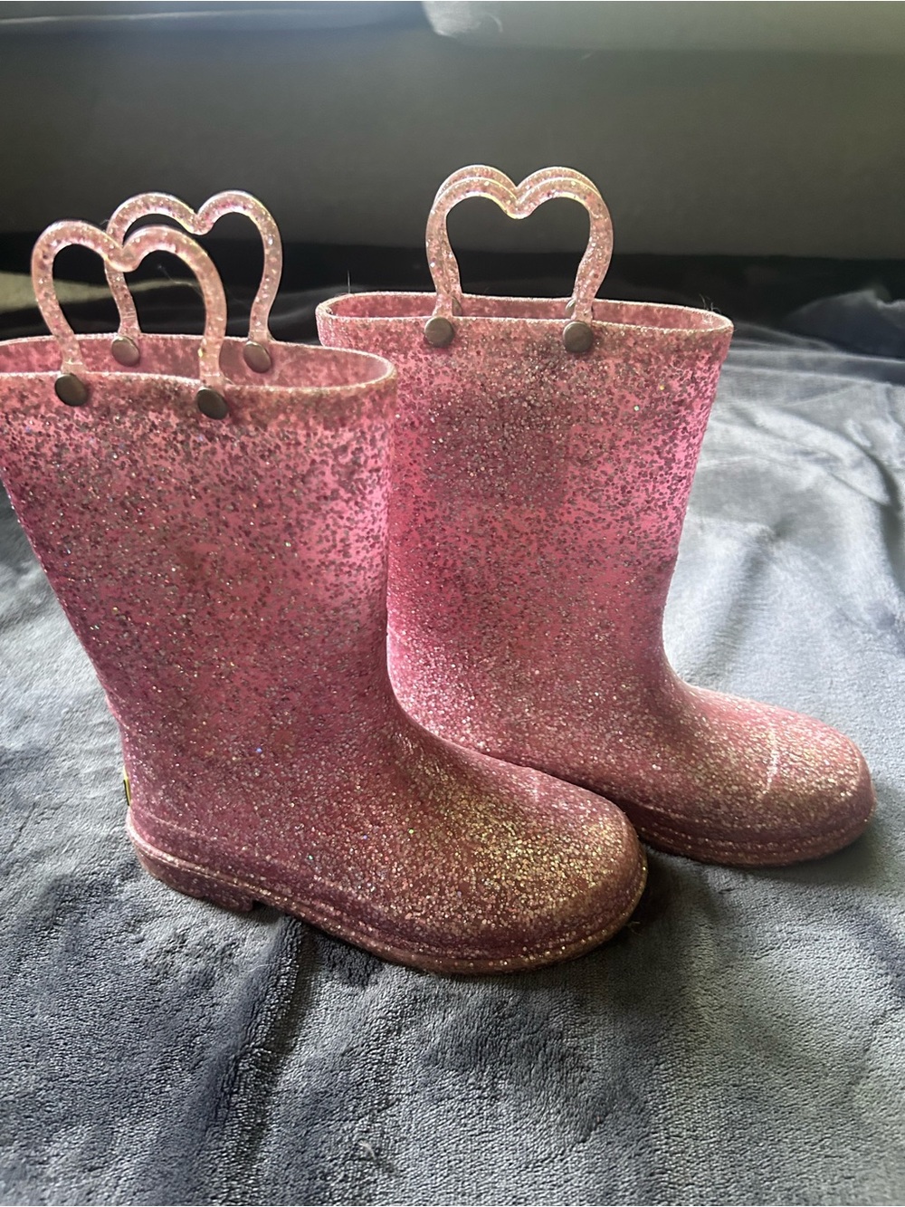 Kids Western Chief Glitter Pink Rain Boots with Heart Handles
